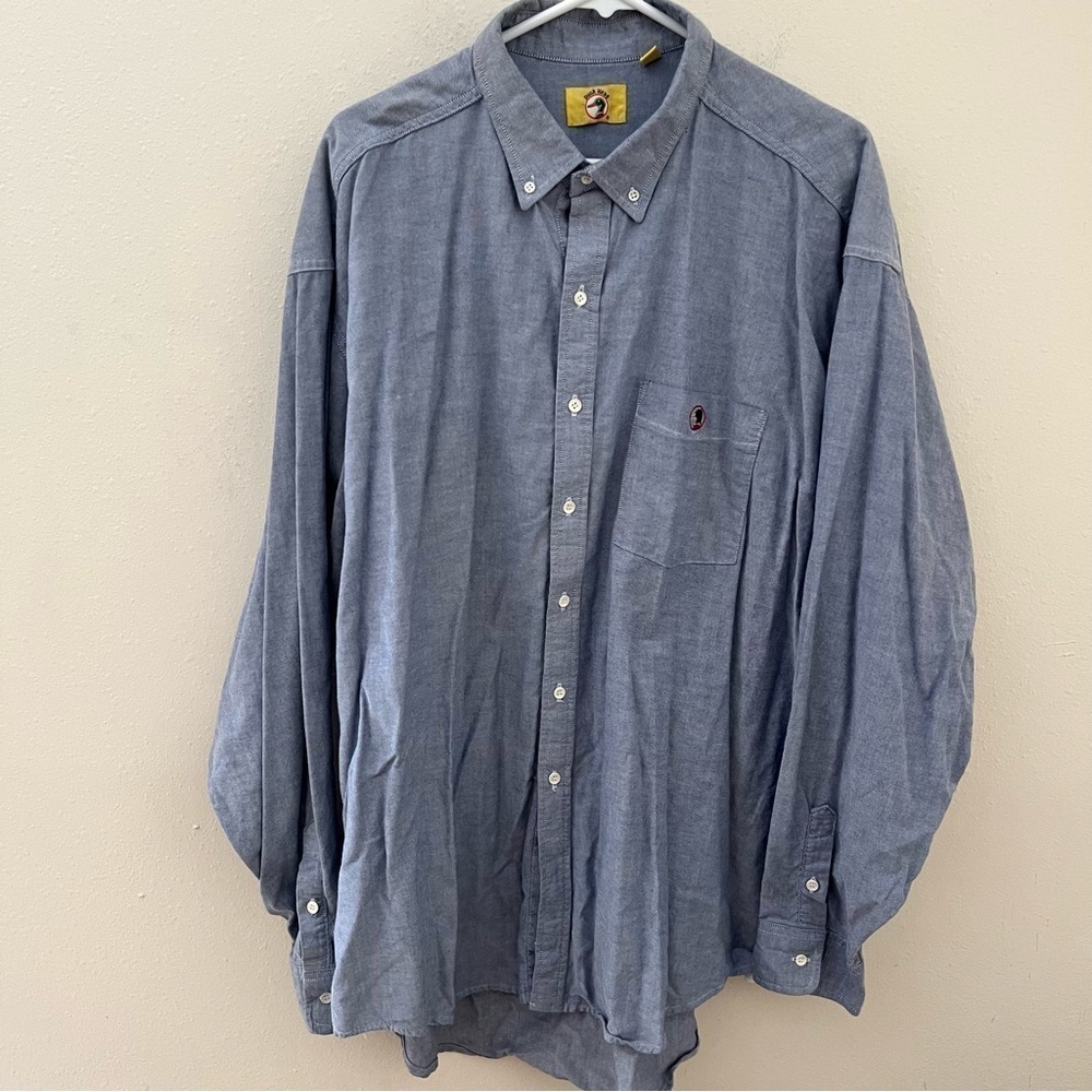 Vintage Duck Head Blue Embroidered Button Up Dress Shirt XXL Cotton USA Made